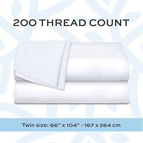 White Classic Twin Flat Sheets, White Cotton Flat Bed Sheet 66x104 Inches, 200 Thread Count Hospital Bed Sheets