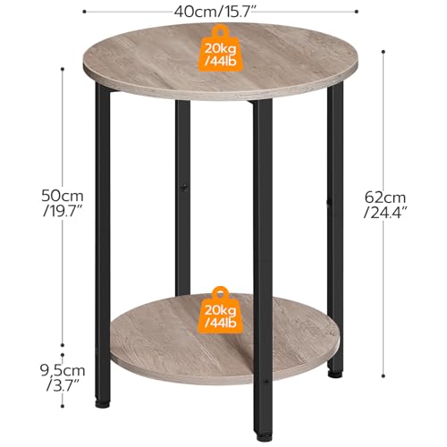 HOOBRO Round Side Table, Sofa Couch Table with Storage Shelf, 2-Tier Industrial End Table, Stable Metal Frame, Wooden Look Accent Table for Small Spaces, Living Room, Bedroom, Rustic Brown BF58BZ01G1