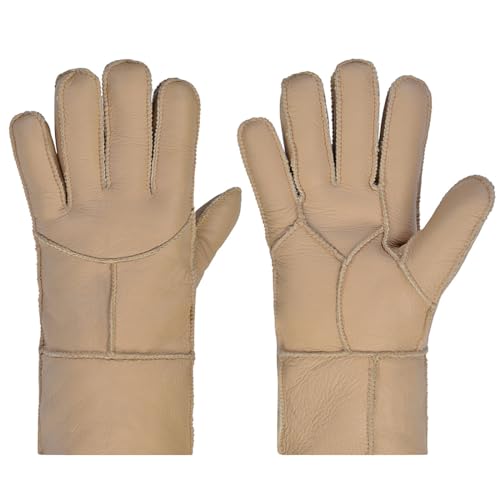 Harssidanzar Women Shearling Gloves Winter Fur Gloves For Sheepskin Leather Gloves For Cold Weather KL029US,Beige,Szie S