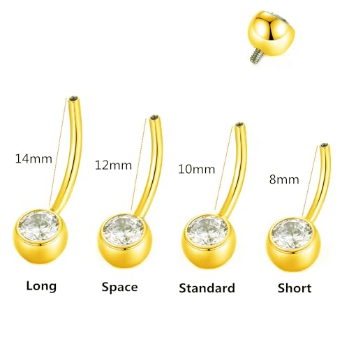 ORANGELOVE G23 Titanium Belly Button Ring CZ Round Cubic Zirconia Internally Threaded Belly Button Navel Piercing Ring Gold 14G 8mm Belly Body Piercings Barbell Jewelry Navel Ring for Women Men