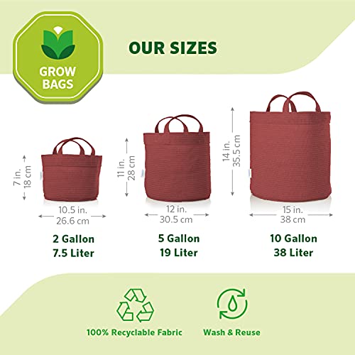 Coolaroo 2-Pack 5 Gallon Heavy Duty Plant/Vegetable/Herb/Fruit Breathable Fabric Grow Planter Pot Bags with Handles, Brick