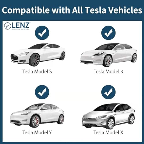 LENZ J1772 Charging Adapter for Tesla Model 3 Y S X [Safety Certified] 80A/240 VAC, Optimal Fit, Easy Setup (SAE J1772 EV Adapter for Tesla Cars ONLY)