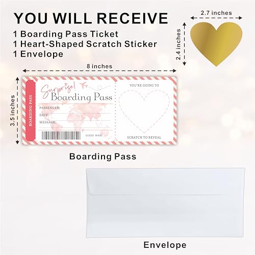 Surprise Reveal Ticket Gift For Valentine's Day, DIY Scratch Off Boarding Pass Gift Ticket Set With Envelope, Travel Ticket, Plane Ticket Gift For Holidays, Birthday, Wedding, Anniversary - A52