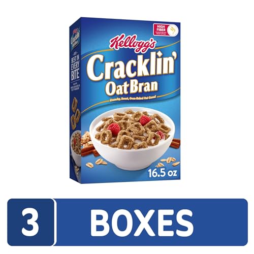 Kellogg's Cracklin' Oat Bran Breakfast Cereal, Fiber Cereal, Family Cereal, Original (3 Boxes)