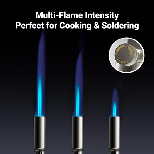 ThermoMaven Metal Butane Torch, Kitchen Torch Lighter, Refillable Cooking Blow Torch, Fit All Butane Tanks with Adjustable Flame for Culinary Food, Brulee, Baking, Soldering, DIY (Fuel Not Included)