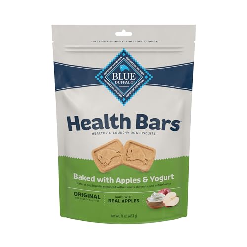 Blue Buffalo Health Bars Natural Crunchy Dog Treats Biscuits, Apple & Yogurt 16-oz Bag