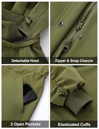 Orolay Women's Windproof Rain Jacket Outdoor Softshell Windbreaker with Hood Insulated Long Outwear Utility Anorak Coat Armygreen Small