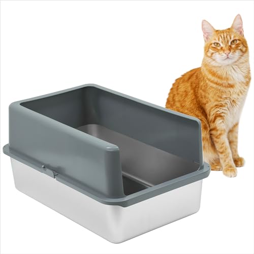 iPrimio Enclosed Sides Stainless Steel Litter Box - Medium Litter Box for Cats - Stainless Litter Box - Easy Cleaning High Sided Litter Box, 1 Pan w/Enclosure