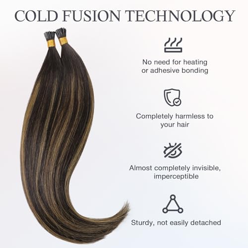 DOORES U Tip Extensions for Women, 14 Inch 50g/50s, Dark Brown Short Hair Extensions Real Human Hair Invisible Natural Hot Fusion Hair Extensions