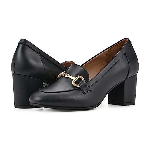 WHITE MOUNTAIN Women's Shoes Freehold Block Heel Loafer, Black/Smooth, 6 M