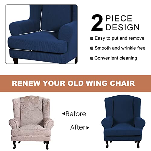 Eco-Ancheng Wingback Chair Slipcover 2 Piece Wingback Chair Cover Spandex Wing Chair Slipcovers Wingback Armchair Covers with Elastic Bottom for Living Room Wingback Chair
