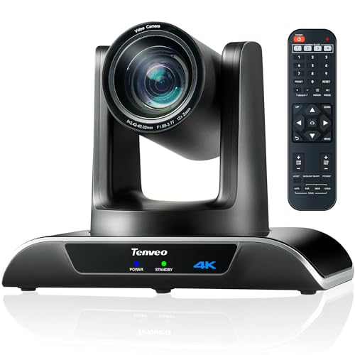 Tenveo UHD 4K PTZ Conference Room Camera 12X Optical Zoom USB3.0/HDMI Wide View Angle, 4K PTZ Camera for Video Conference Church Services Worship Events,Skype/Zoom/OBS/YouTube Live Streaming