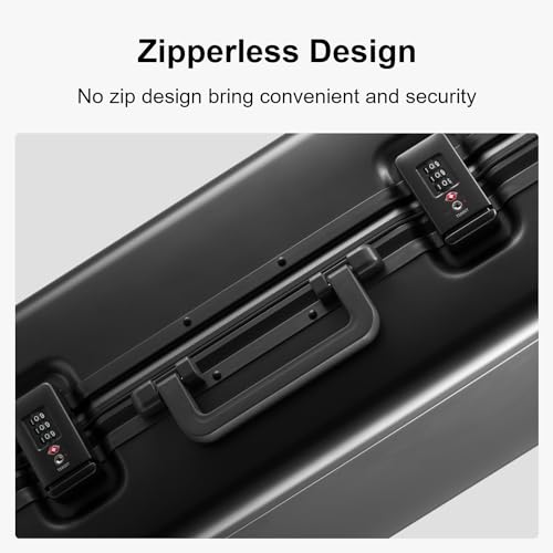 LEVEL8 Gibraltar Aluminum Zipperless Luggage 20 Inch, Hardside Carry on Suitcases with Wheels Tsa Lock, 8 Spinner Wheels, Dark Grey