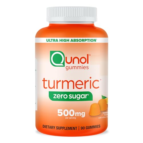 Qunol Zero Sugar Turmeric Gummies, Gummy with 500mg Turmeric Curcumin, Joint Support Supplement, Ultra High Absorption Tumeric Curcumin, Vegetarian, Gluten Free, 90 Count