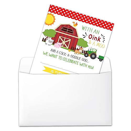 Qssfdgg Farm Birthday Invitations for kids, Farm Animals Party Invites Cards for Boys & Girls, Birthday Party Celebration Favor, bday Invites Supplies (20 Cards + Envelopes)- A026