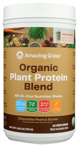 Amazing Grass Organic Plant Protein Blend: Vegan Protein Powder, New Protein Superfood Formula, All-In-One Nutrition Shake With Beet Root, Original, 18 Servings (Chocolate Peanut Butter)