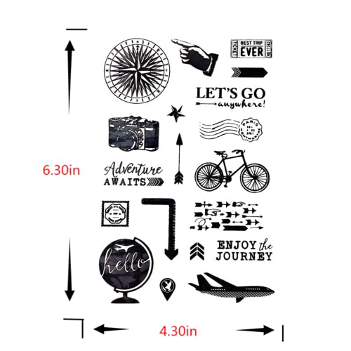 Airplane Camera Bicycle Clear Stamps Travel Journey Transparent Silicone Stamp Album Cards Rubber Stamp for Card Making Decoration and DIY Scrapbooking