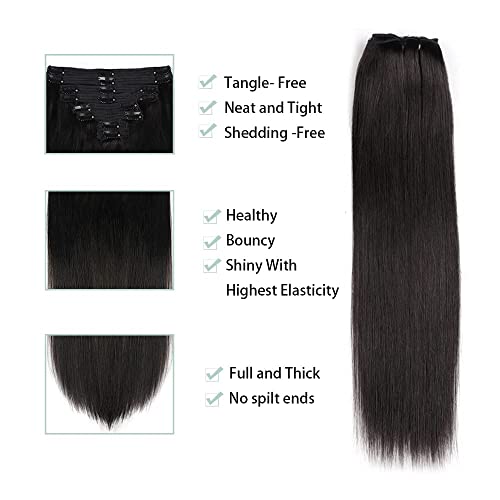 Lysilf Clip in Hair Extensions for Black Women Brazilian Virgin Human Hair Extension Straight 8Pcs Remy Hair Extensions Clip in Human Hair with 18Clips Double Lace Weft 120Gram (12Inch, #1B)