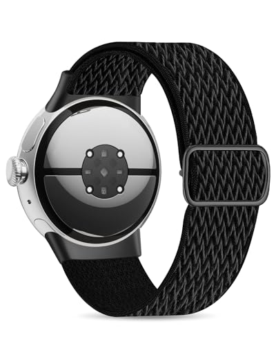 BandRain Nylon Bands Compatible with Google Pixel Watch 3 Band 41mm, Pixel Watch 2 Band, Pixel Watch Band - Upgraded Metal Lugs - Adjustable Stretchy Breathable Solo Loop Sport Straps for Women Men