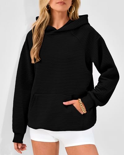 BTFBM Womens Oversized Hoodies 2024 Fashion Sweatshirts Long Sleeve Sweaters Pullover Tops Fall Clothes with Pocket(Solid Black,Small)