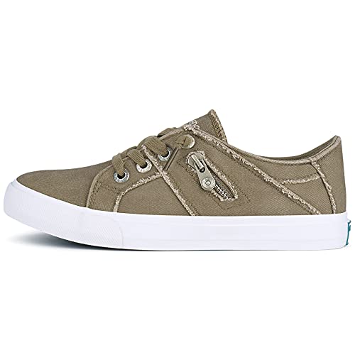 JENN ARDOR Women Fashion Canvas Sneakers Slip On Shoes Low Top Casual Walking Shoes Flats (Coffee,6)