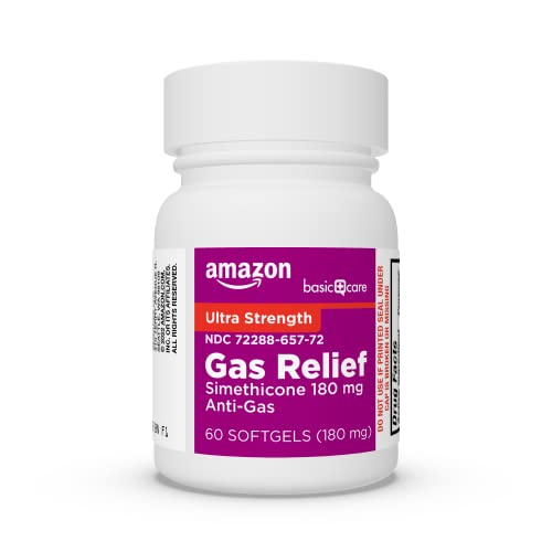 Amazon Basic Care Ultra Strength Gas Relief Softgels, Simethicone 180 mg, Antigas, 60 Count, Orange