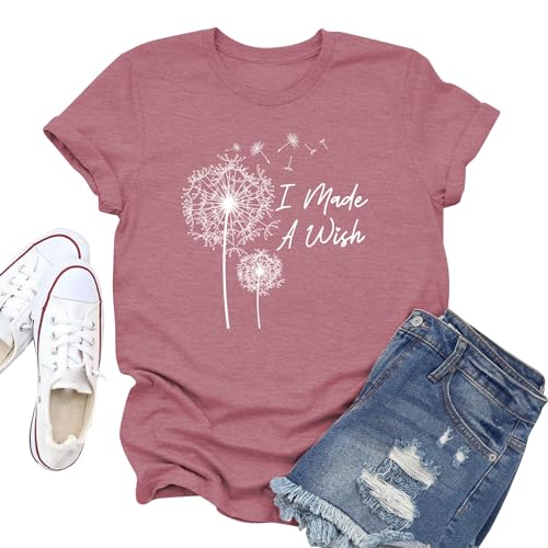 Mom and Me Matching Shirt Women's Vintage Floral T Shirt Boho Wildflower Graphic T-Shirt I Made A Wish Dandelion Tops