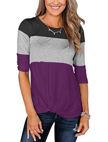 Minthunter Women's Half Sleeve T Shirts Casual Color Block Round Neck Spring Tops (Medium, Y-Pure Black)