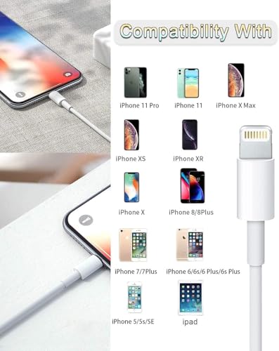 Susnwere 4 Pack [Apple MFi Certified] Apple Charging Cables 6ft, iPhone Chargers, Lightning Fast iPhone Charging Cord for iPhone 12/11/11Pro/11Max/ X/XS/XR/XS Max/8/7, ipad(White)