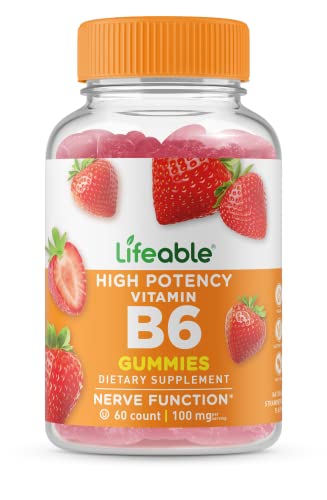 Lifeable Vitamin B6 100mg - Great Tasting Natural Flavor Gummy Supplement Vitamins - non-GMO Gluten Free Vegan Chewable B 6 - for Nerve Function Support - for Adults Men Women Kids - 60 Gummies