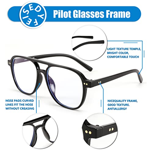 FEISEDY Lightweight Pilot Glasses Frame Blue Light Blocking Glasses Women Men Oversized Square Computer Glasses B2387