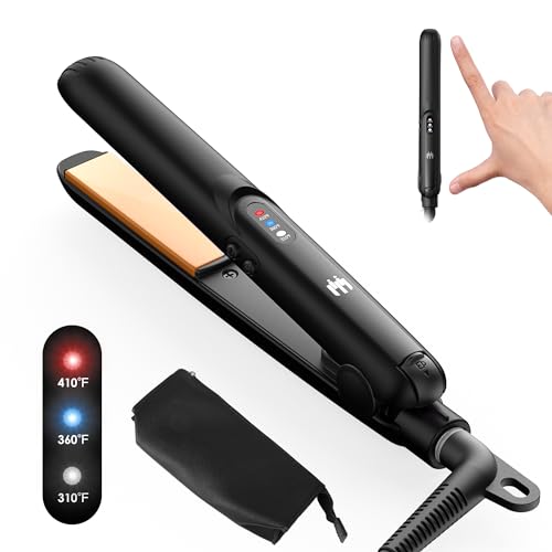 Elilier Mini Flat Iron, 0.7 Inch Ceramic Small Hair Straightener for Short Hair Curls Bangs, Portable Travel Iron Dual Voltage with Travel Pouch, 3 Temperature Adjustable