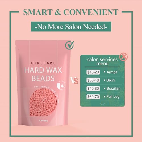 GIRLEARLE Hard Wax Beads, 1lb Wax Beans for Hair Removal Sensitive Skin with Rose Formula, Perfect for Full Body, Facial, Brazilian Bikini, and Legs at Home Wax Refill for Women Men (pink)