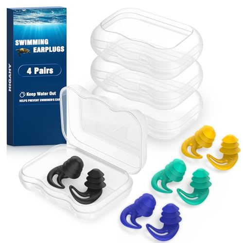 Waterproof Swimming Ear Plugs for Adults - 4 Pairs Reusable Silicone Swimming Ear Plugs for Women & Men, Keep Ear Water Out, Ear Plugs for Swimming, Showering, Bathing, Surfing, Water Sports