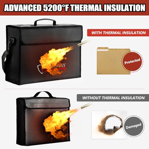 ROLOWAY Large Fireproof Bag 5200°F Heat Insulated (17 x 12 x 5.8 inches), Fireproof Document Bag with Fireproof Money Bag for Cash Safe, Fireproof Document Box, Fireproof Safe Bag for Document Safe