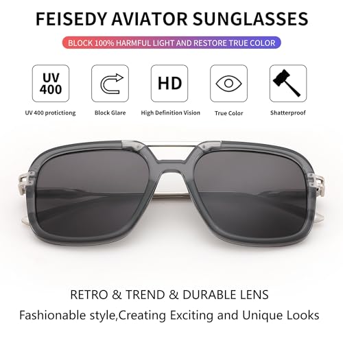 FEISEDY Vintage Square Flat Aviator Sunglasses Women Men 70s Classic Retro Stylish Frame UV400 Sunglasses B0115