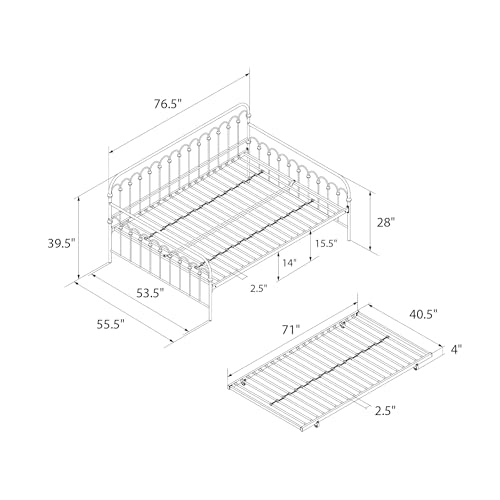 Novogratz Bright Pop Full Metal Daybed with Twin Trundle Bed, Black