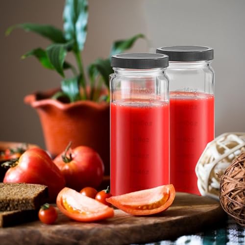 Salzesfalls 16oz Glass Juice Bottles with Lids,Reusable Juice Bottles,Glass Bottles for Juicing,Milk Tea,Smoothies,Ice Tea,Beverages Bottles,Set of 12