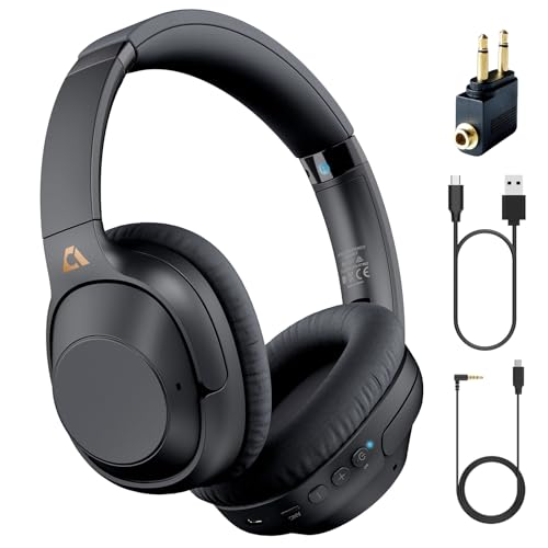 YMOO Bluetooth 5.2 Hybrid Active Noise Cancelling Headphones for Airplane Travel, Wired and Wireless ANC Headphones, 75H Playtime Over Ear Headphones, Bluetooth Headset with Mic for Adults