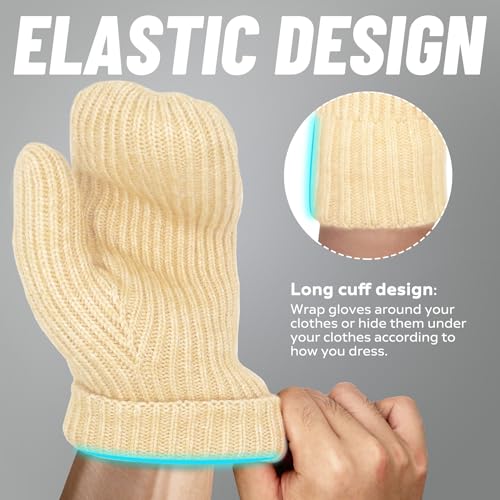 Whiteleopard Men's Winter Gloves Warm Lining Elastic Cuff - Knit Stretchy Cold Weather Warm Knit Thick Gloves Mittens.(Beige, Medium)