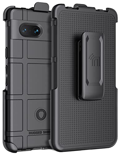 Case with Clip for Google Pixel 7a Phone (2023), Nakedcellphone Special Ops Armor Rugged Shield Protective Cover and [Rotating Ratchet] Belt Clip Holster [Matte Grip Texture] - Black