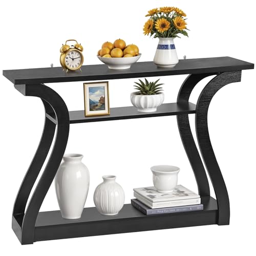 ZenStyle Wood Console Table with Curved Legs and Shelf, 3 Tier Modern Accent Sofa Table for Entrywaty, Living Room, Hallway, 47 in Wide, Easy Assembly (Black)