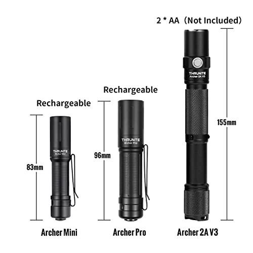 ThruNite EDC Flashlight Archer Mini, 405 Lumen Tail Switch LED Flashlight, USB C Rechargeable Little Pocket Penlight for Camping, Outdoor, and Emergency - Neutral White