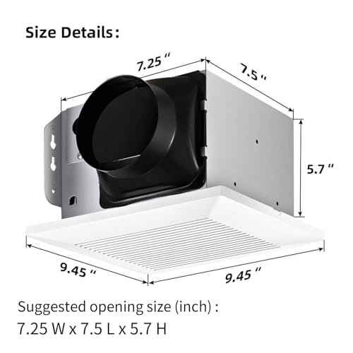 JOEAONZ Bathroom Fan 110 CFM Very Quiet with Matel Housing, Ceiling Mount Exhaust Ventilation Fan Large Air-flow Capacity, Energy-Saving Household Bath Vent Fan, White Plastic Grille