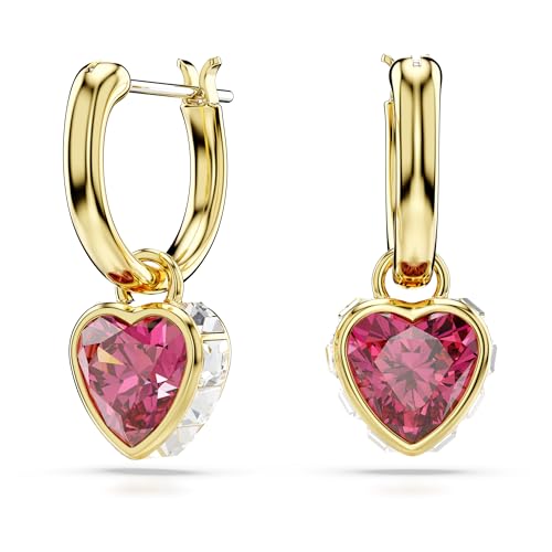 Swarovski Chroma Drop Earrings, Red Heart-Shaped Stones and Clear Square-Cut Crystals in a Gold-Tone Finished Setting, Part of the Swarovski Chroma Collection