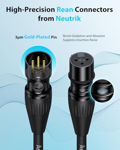 XLR Cables 10ft 2 Pack, Professional Gold-Plated Rean Connectors from Neutrik, Kevlar-Reinforced Nylon Braided XLR Microphone Cable, Mic Cable, Durable Shielded and Balanced XLR Male to Female Cord
