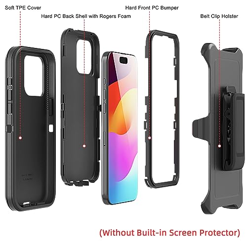 TMIDVFV Compatible with iPhone 15 Pro Case, with Belt Clip Holster Heavy Duty Rugged Shockproof Full Body Protection Kickstand Cover for iPhone 15 Pro 6.1 inch Phone (Black)