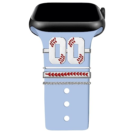 YeeCASE Baseball Number Watch Charms for Boy 00-30 Athletes Jersey Number Decorative Rings Loops Compatible with Apple Watch Accessories 45mm 44mm 42mm 41mm 40mm 38mm iWatch Series 8 7 6 5 4 3 2 1(No Watch Band) (22-Silver)