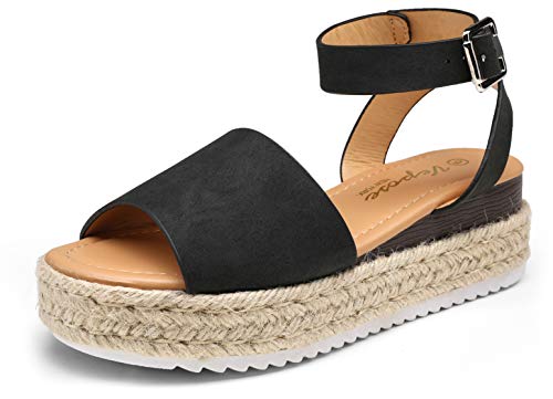 Vepose Women's 400A Espadrilles Platform Sandals Wedge Sandal, Black Nubuck, Size 6 US (CJY400A Black Nubuck 06)