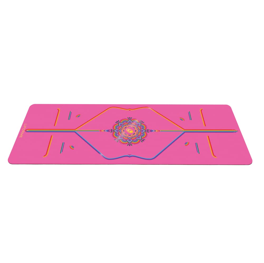 Liforme Printed Yoga Mat Collection – Free Yoga Bag, Patented Alignment System, Warrior-like Grip, Nonslip, Eco-friendly, Sweat-resistant, Wide and Thick for Comfort - Grateful Pink